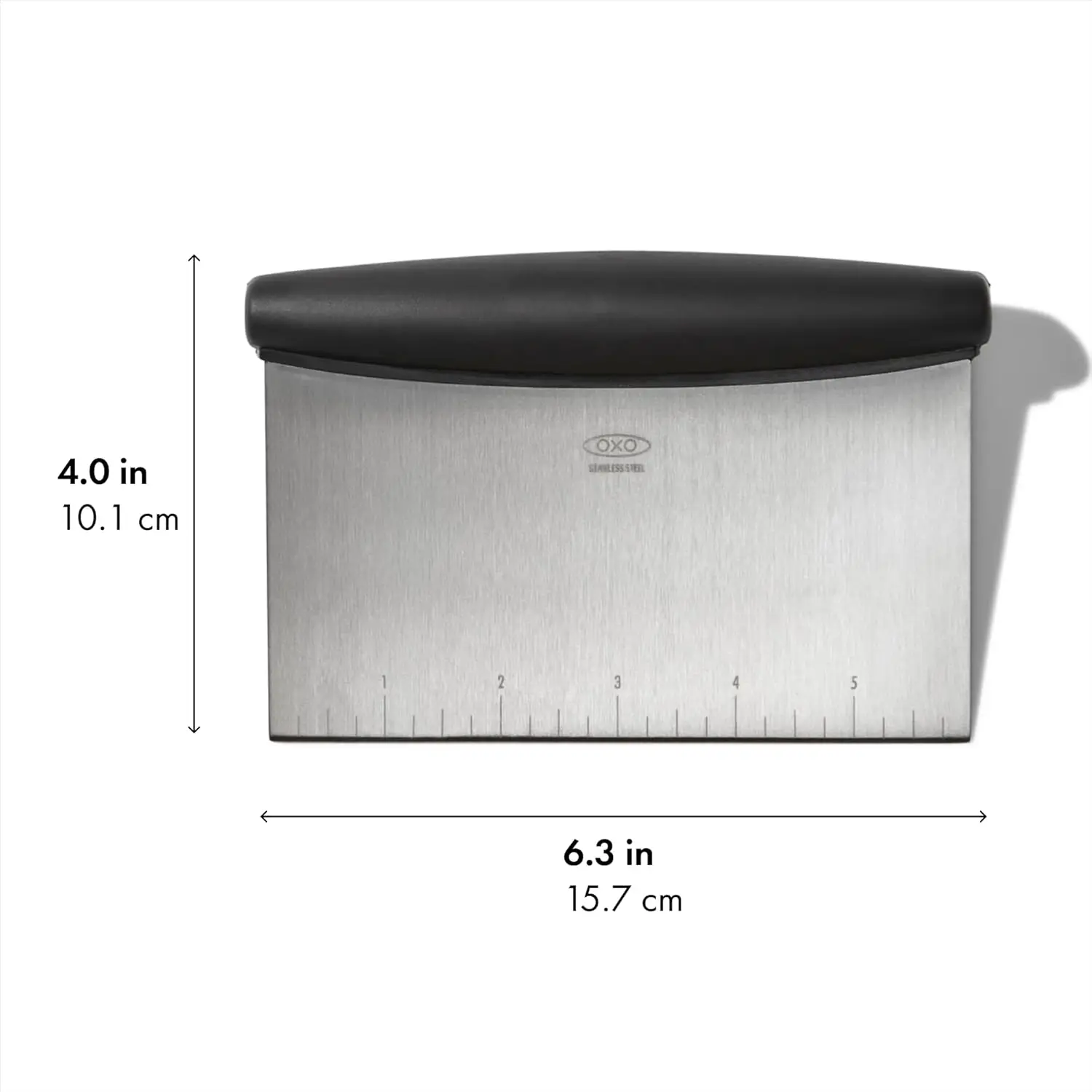 6.3 Inch Stainless Steel Bench Scraper, with 1-5 Inch Measurement Markings, Multi-Purpose for Dough, Veggies.