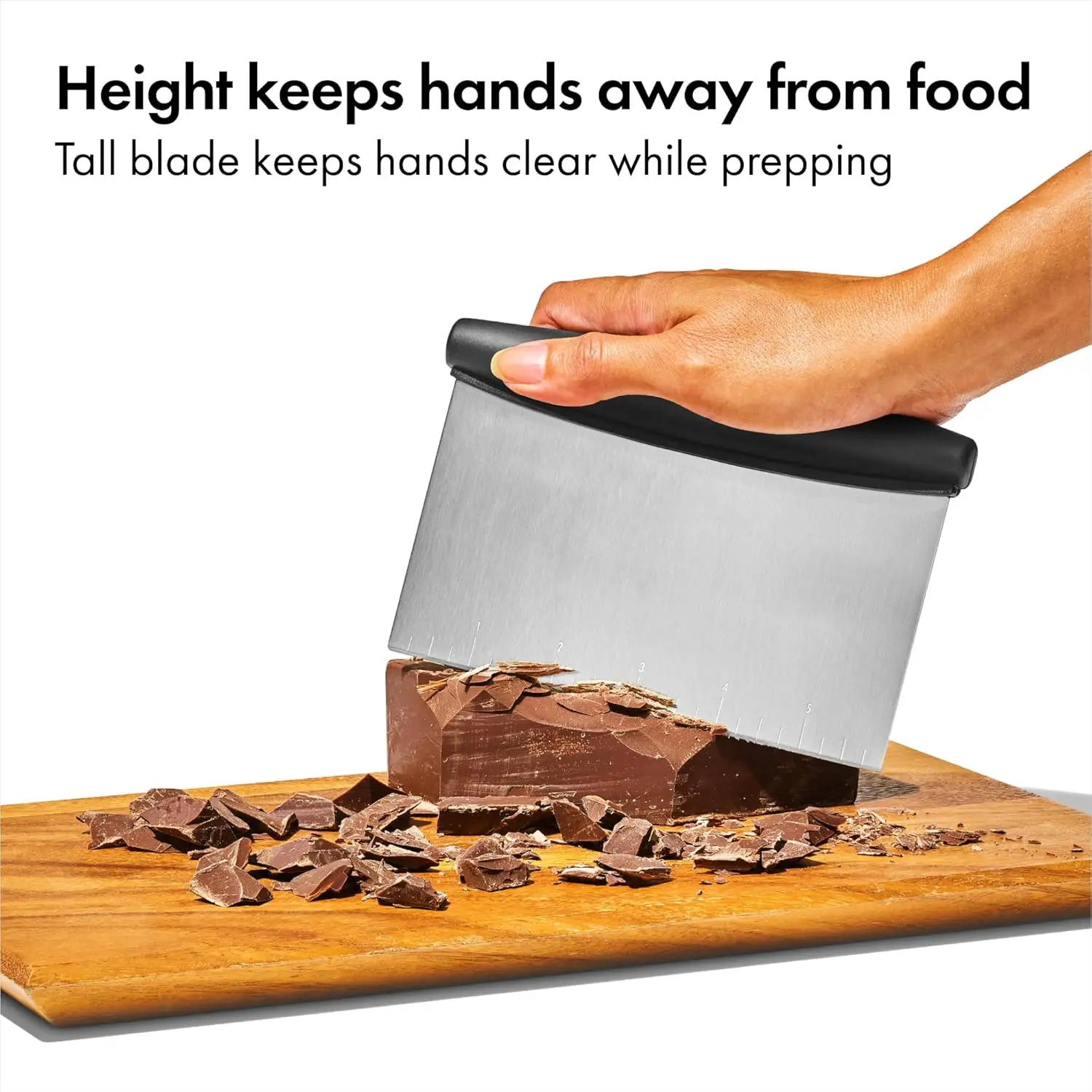 6.3 Inch Stainless Steel Bench Scraper, with 1-5 Inch Measurement Markings, Multi-Purpose for Dough, Veggies.