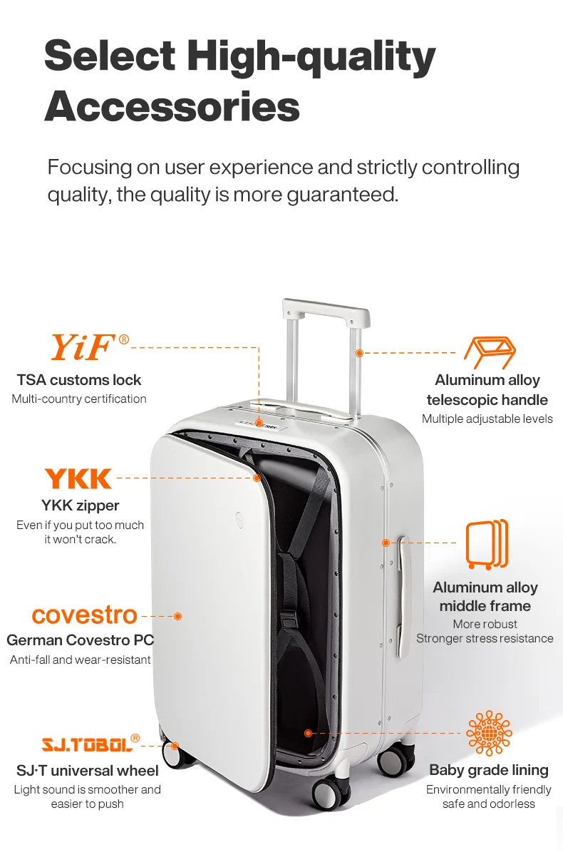 Mixi New PC Aluminum Frame Suitcase Front Opening Rolling Travel Luggage 20 Inch Carry-On 24 26 Inch M9291