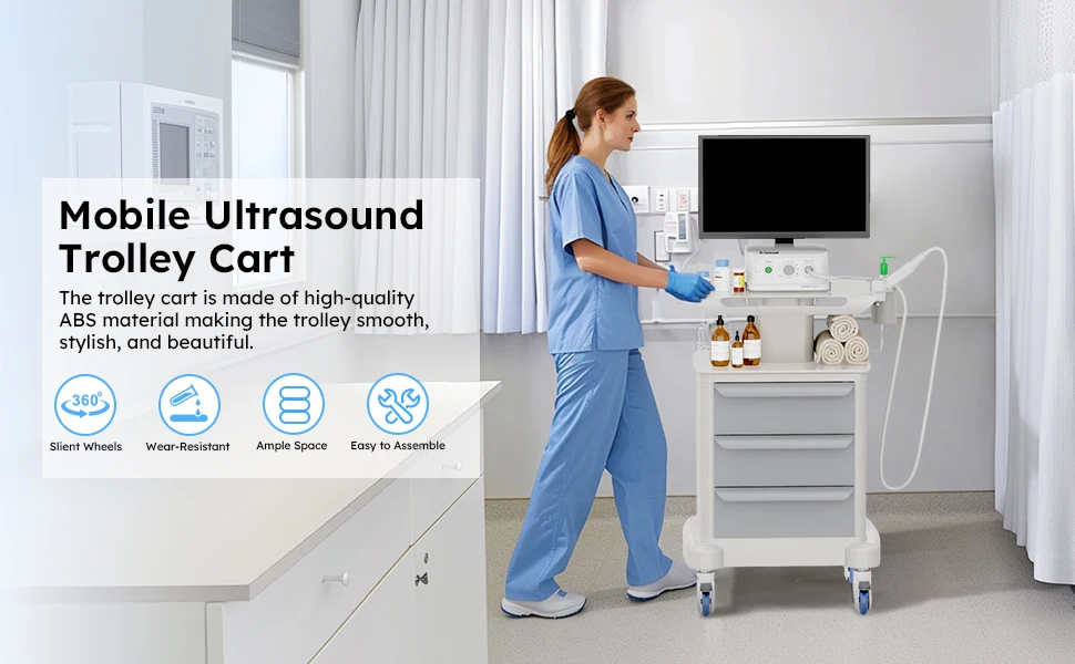 Mobile Ultrasound Trolley Cart Portable Ultrasound Imaging Scanner Vehicle Medical Beauty Storage Cart 110LBS Load with 4 Wheels