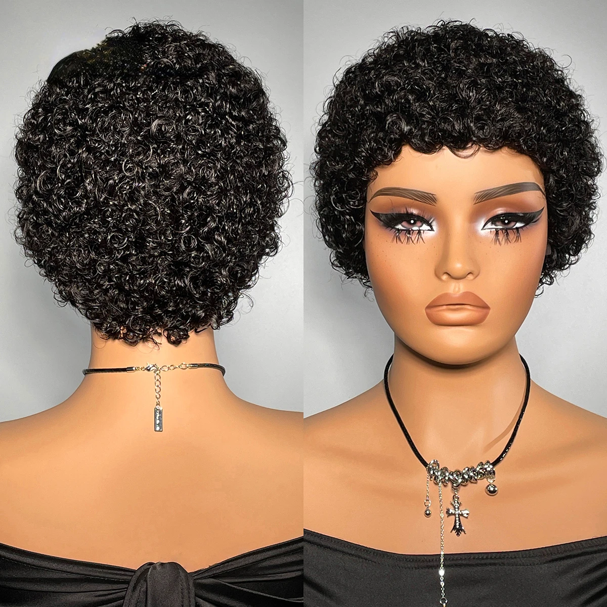 Human Hair Short Afro Kinky Curly Pixie Cut Wig Machine Made Short Wigs for Women