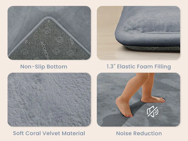 2cm Thick Baby Play Mat for Tummy Time Memory Foam Carpet Large Crawling Soft Velvet Non-Slip Nursery Rug for Floor Kids