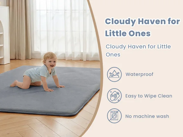 2cm Thick Baby Play Mat for Tummy Time Memory Foam Carpet Large Crawling Soft Velvet Non-Slip Nursery Rug for Floor Kids