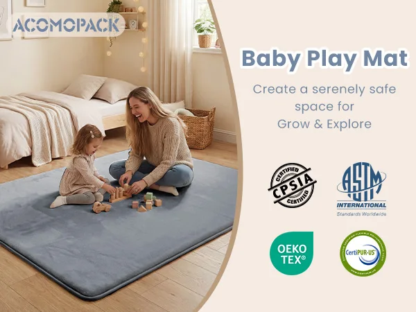 2cm Thick Baby Play Mat for Tummy Time Memory Foam Carpet Large Crawling Soft Velvet Non-Slip Nursery Rug for Floor Kids
