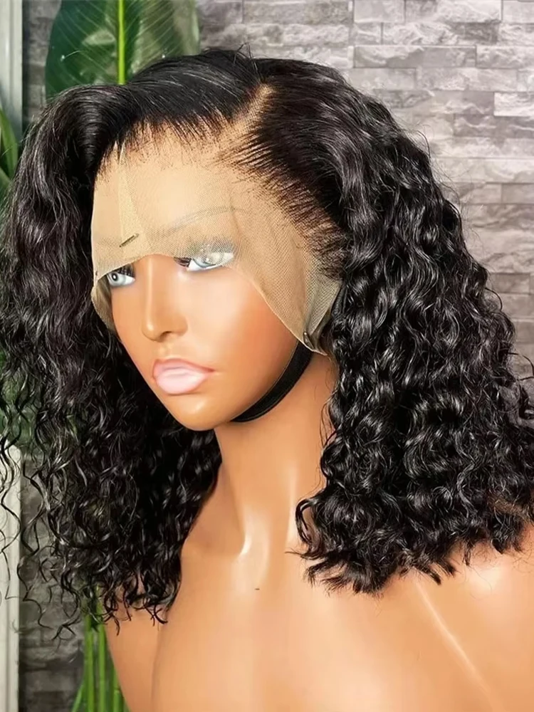 Curly Human Hair Pre Plucked Short BOB Wig 200% Density 13x4 HD Lace Front Wig Human Hair Deep Wave Brazilian Lace Frontal Wig