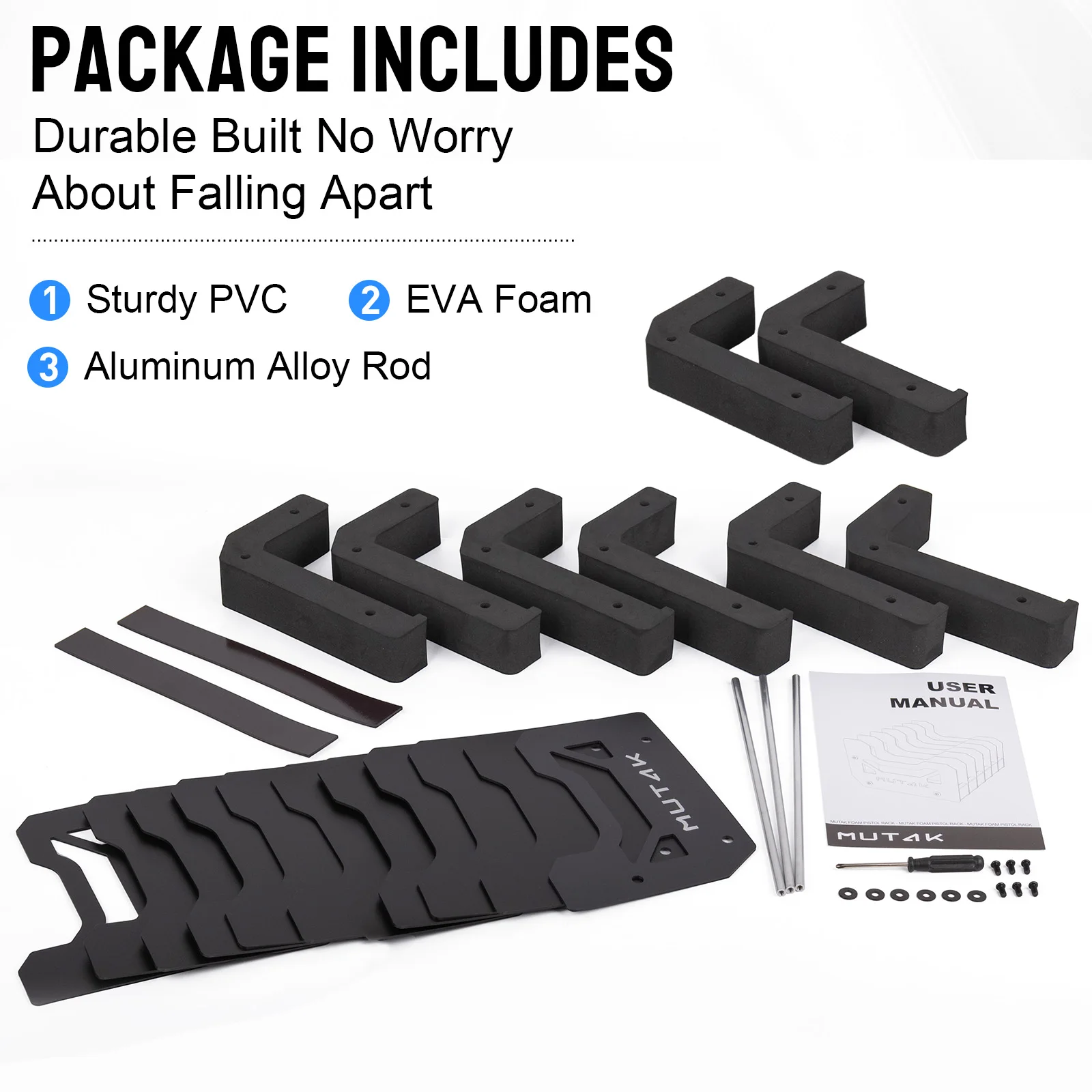4/6/8 Slot Foam Pistol Rack for Gun Safe,Handgun Rack with Anti-slip Magnetic Strip,Firearm Revolver Storage Pistols Holder