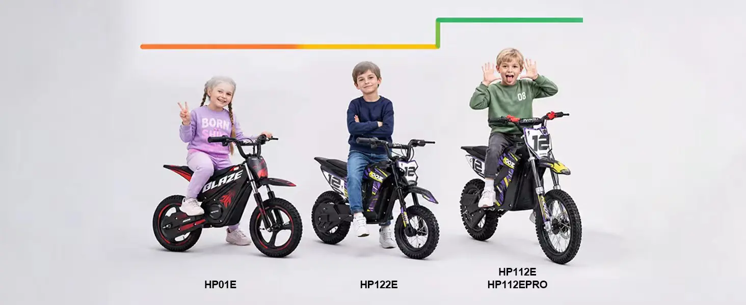 KOOZ HP122E Kids Electric Dirt Bike 36V 750W Peak Power Motorcycle For 4-8 Years UL2272 SGS Certified Max 15.5MPH 3 Speed Modes 14Miles Range Shock Absorber Rear Brake Kids Gift