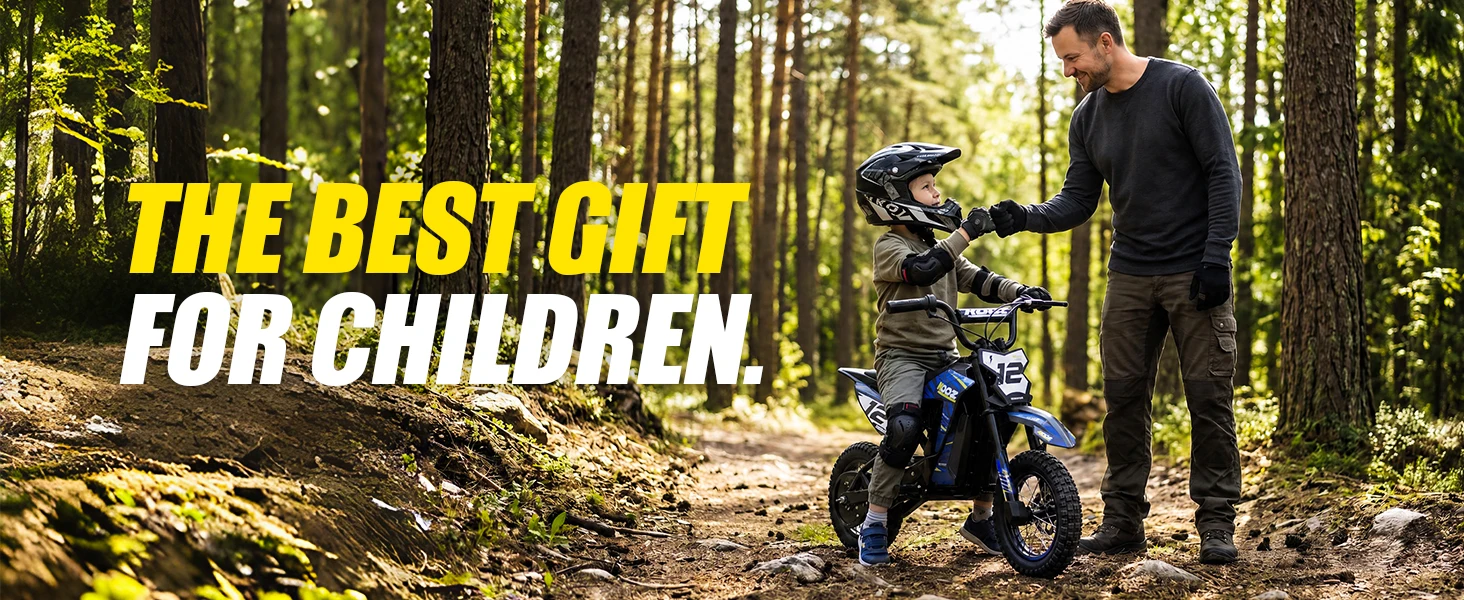 KOOZ HP122E Kids Electric Dirt Bike 36V 750W Peak Power Motorcycle For 4-8 Years UL2272 SGS Certified Max 15.5MPH 3 Speed Modes 14Miles Range Shock Absorber Rear Brake Kids Gift