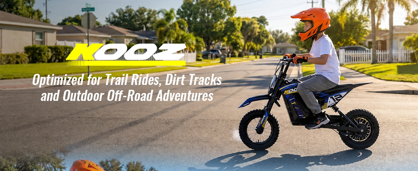 KOOZ HP122E Kids Electric Dirt Bike 36V 750W Peak Power Motorcycle For 4-8 Years UL2272 SGS Certified Max 15.5MPH 3 Speed Modes 14Miles Range Shock Absorber Rear Brake Kids Gift