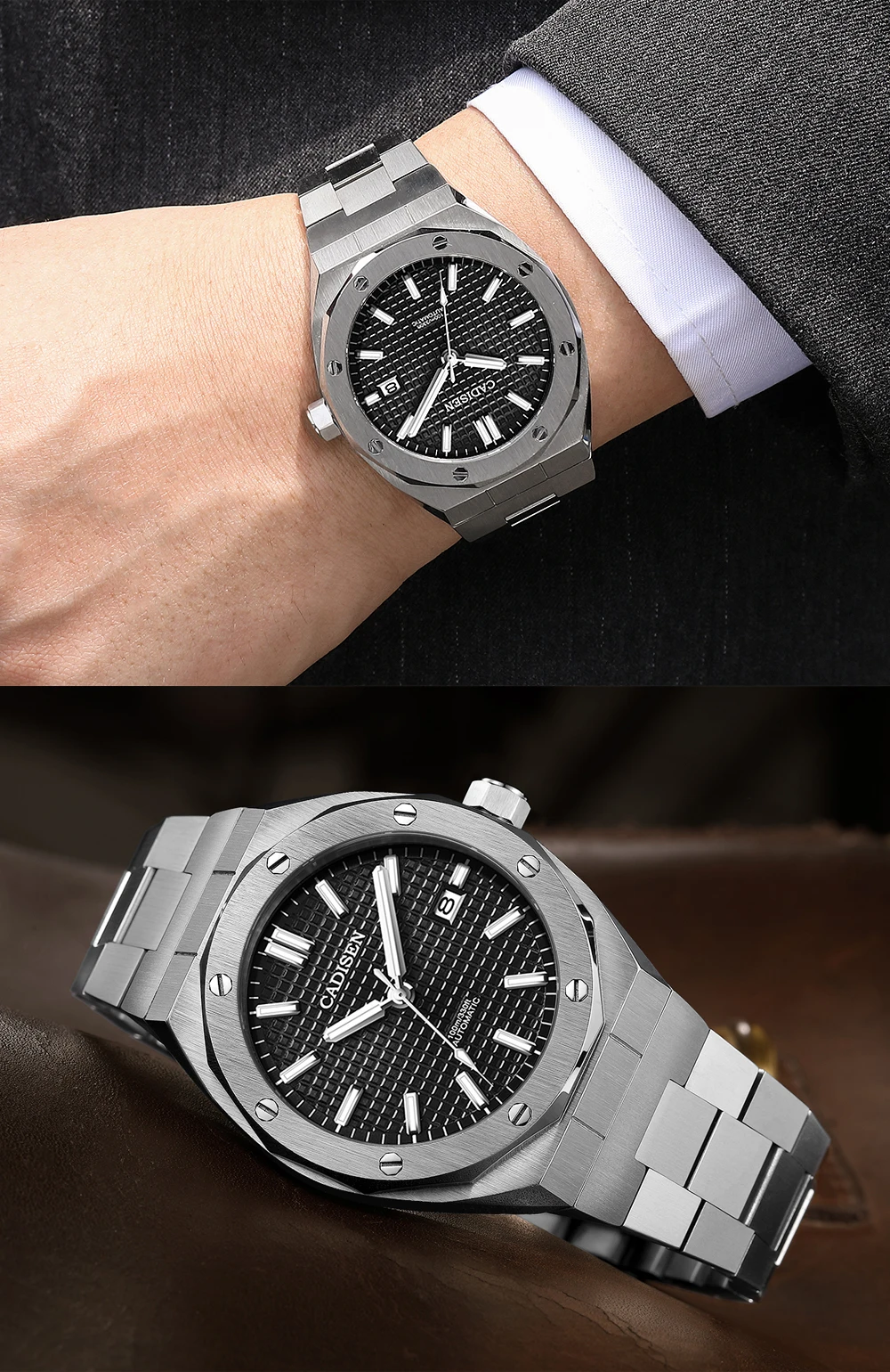 CADISEN Automatic Mens Watches Fashion Top Brand Stainless Steel Sapphire Glass MIYOTA 8215 Watch Men Mechanical Wristwatch