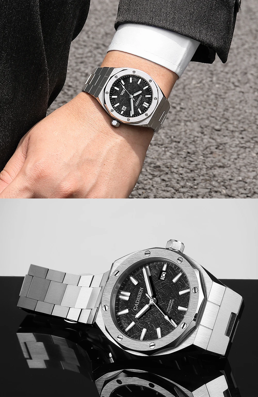 CADISEN Automatic Mens Watches Fashion Top Brand Stainless Steel Sapphire Glass MIYOTA 8215 Watch Men Mechanical Wristwatch