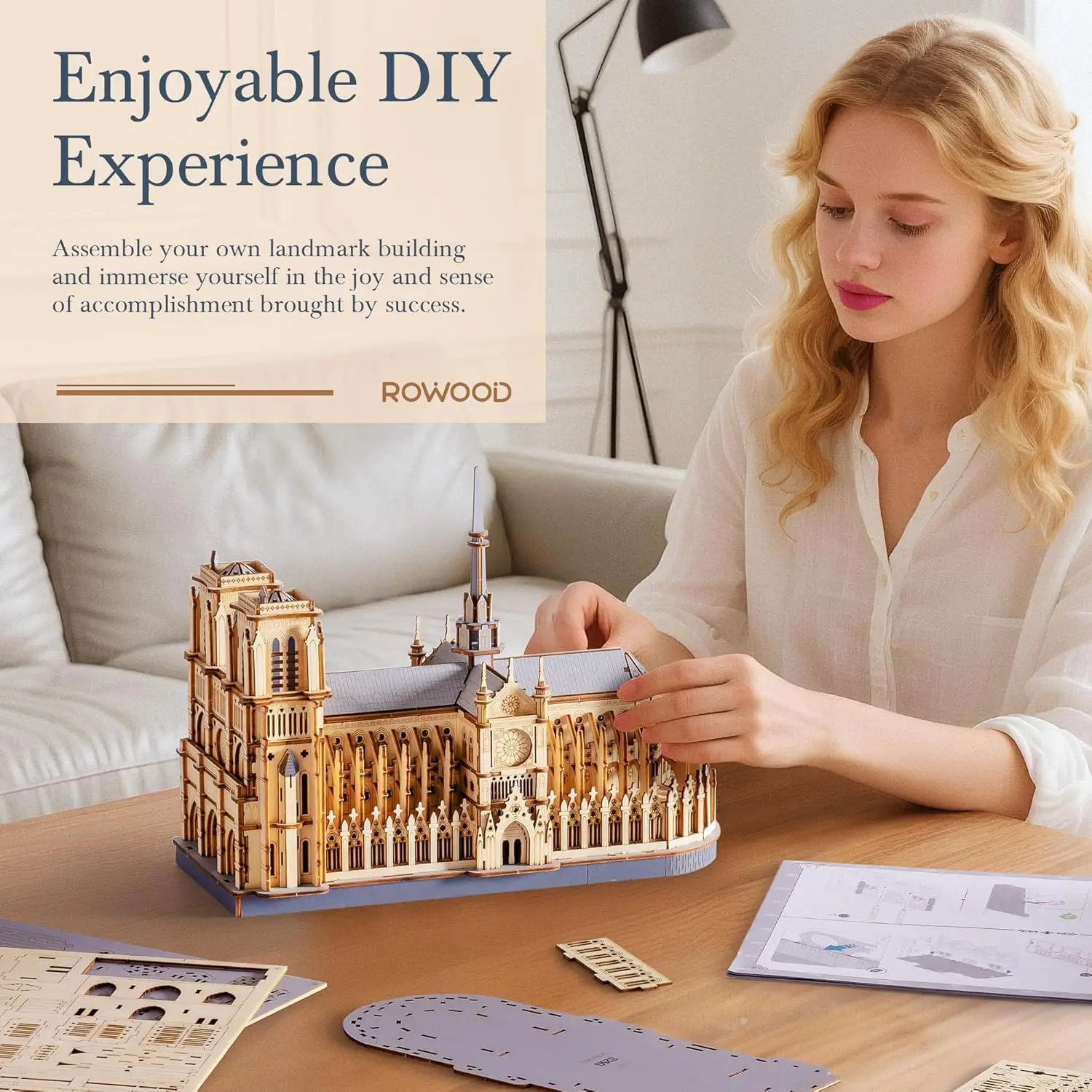 Robotime Rokr 3D Puzzle Paris Cathedral Wooden Model Kit for Adults to Build DIY Toy Building Construction Craft Kits Ideal Gift
