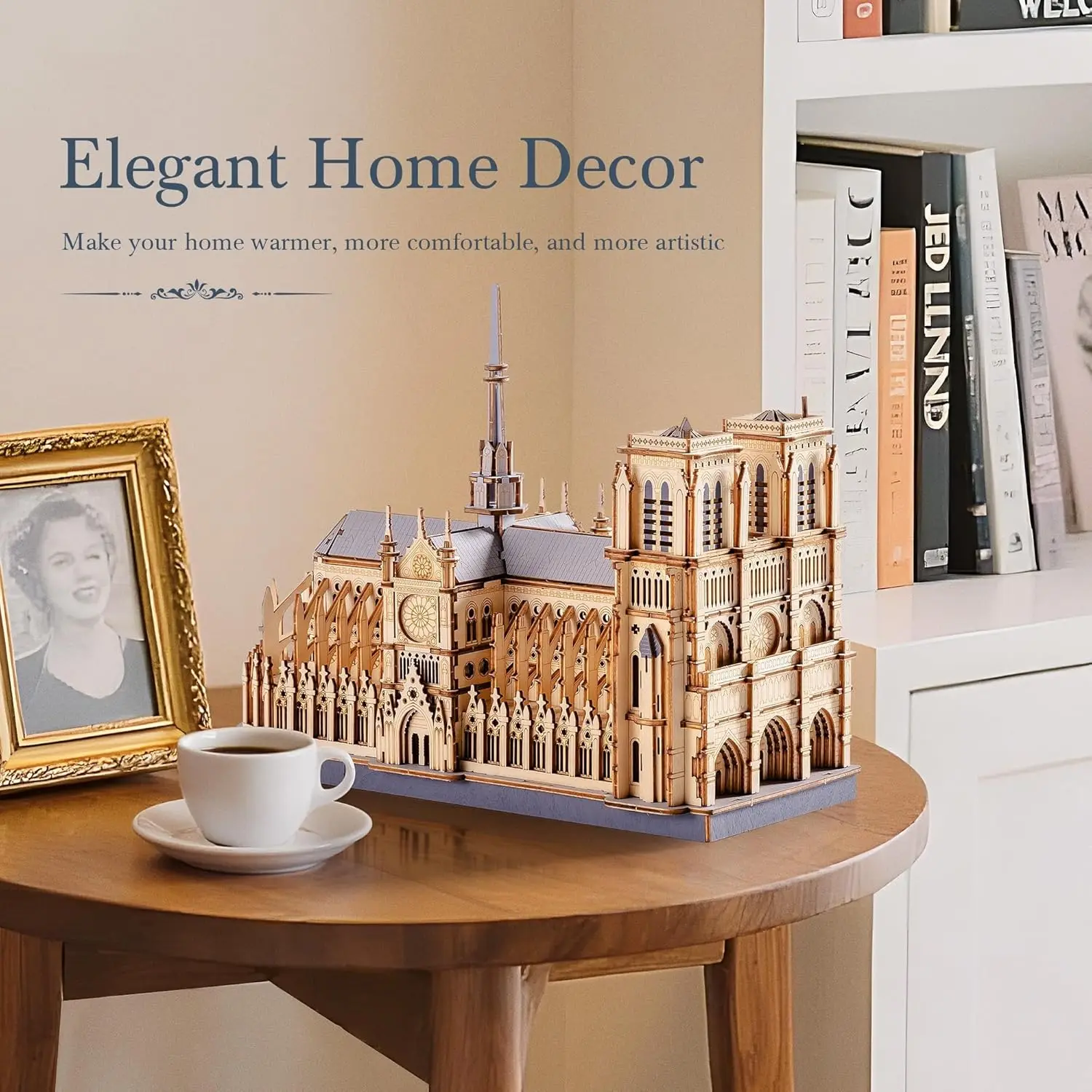 Robotime Rokr 3D Puzzle Paris Cathedral Wooden Model Kit for Adults to Build DIY Toy Building Construction Craft Kits Ideal Gift