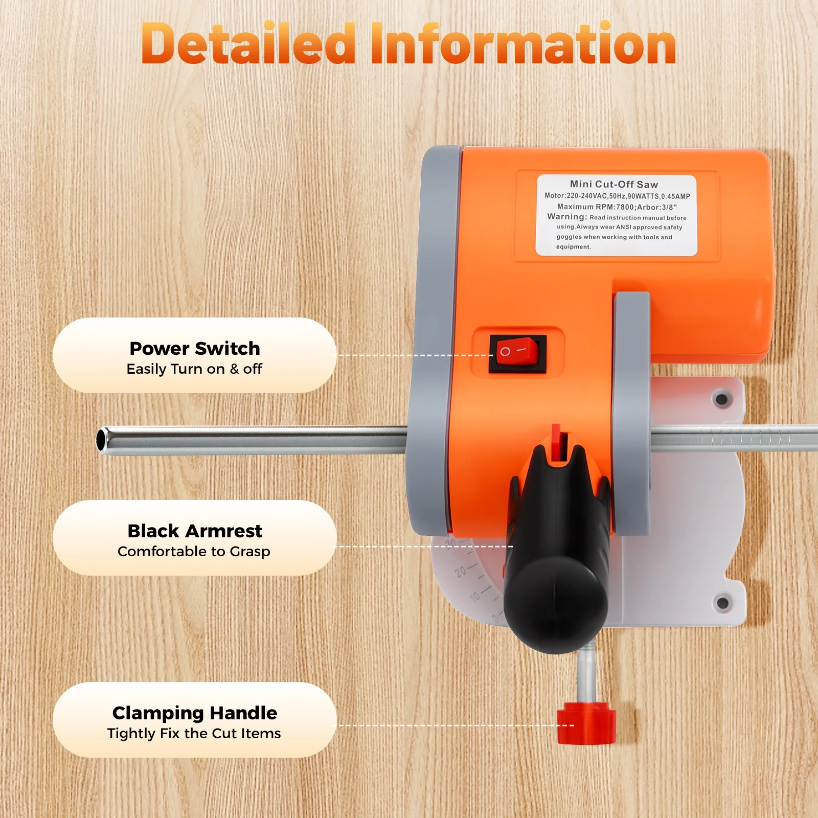 Mini Cut-off Saw 7800RPM 90W 220V/110V Electric Cutting Machine Adjustable 0-45° Angle for Wood Plastic Stone Metal DIY Craft