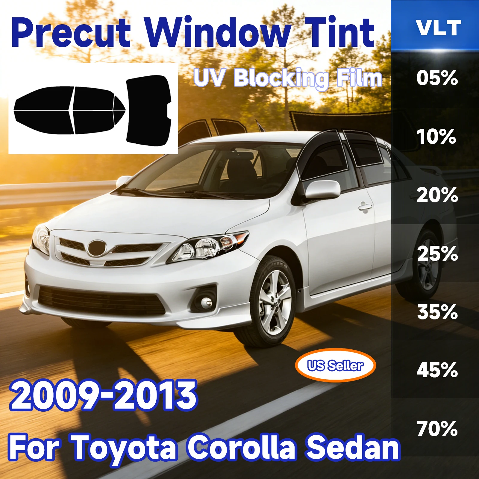 PreCut Window Tint Car For Toyota Corolla 2009-2013 All Sides Sun UV-IR Blocking Heat & Glare 2Ply Window Protector Films Shade