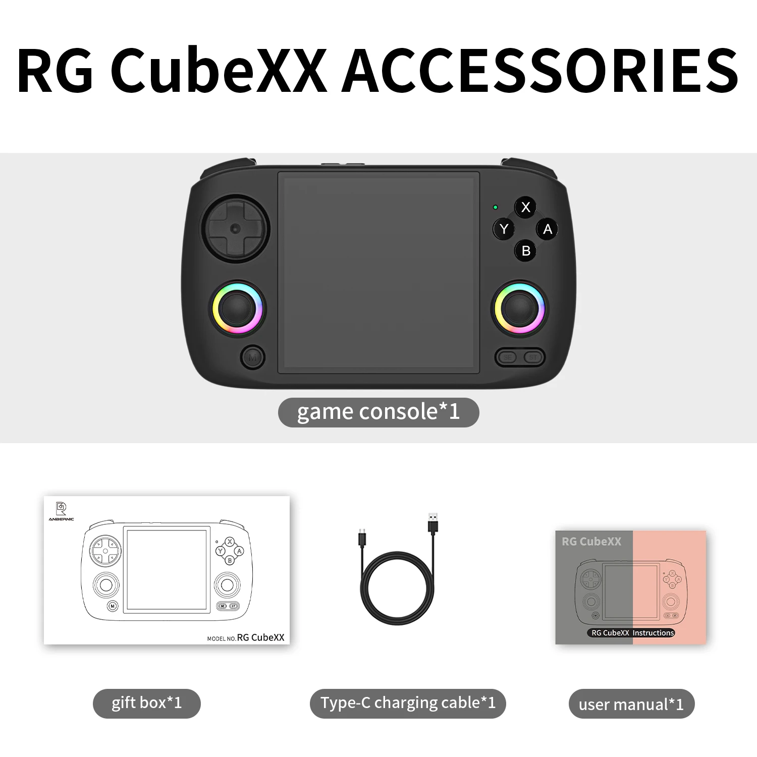 Anbernic RG CubeXX Retro Handheld Game Console 3.95" IPS Linux 3800mAh RGB Light Joystick Gaming Player WiFi Bluetooth HD-TV Out