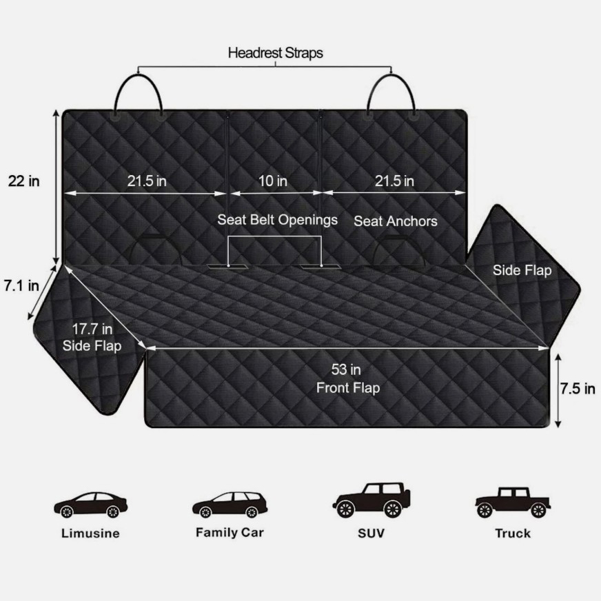 Universal Size Cat Dog Car Seat Cover Waterproof Back Seat Protector Non-Slip with 2 Dog Seat Belts Adjustable Pet Seat Cover