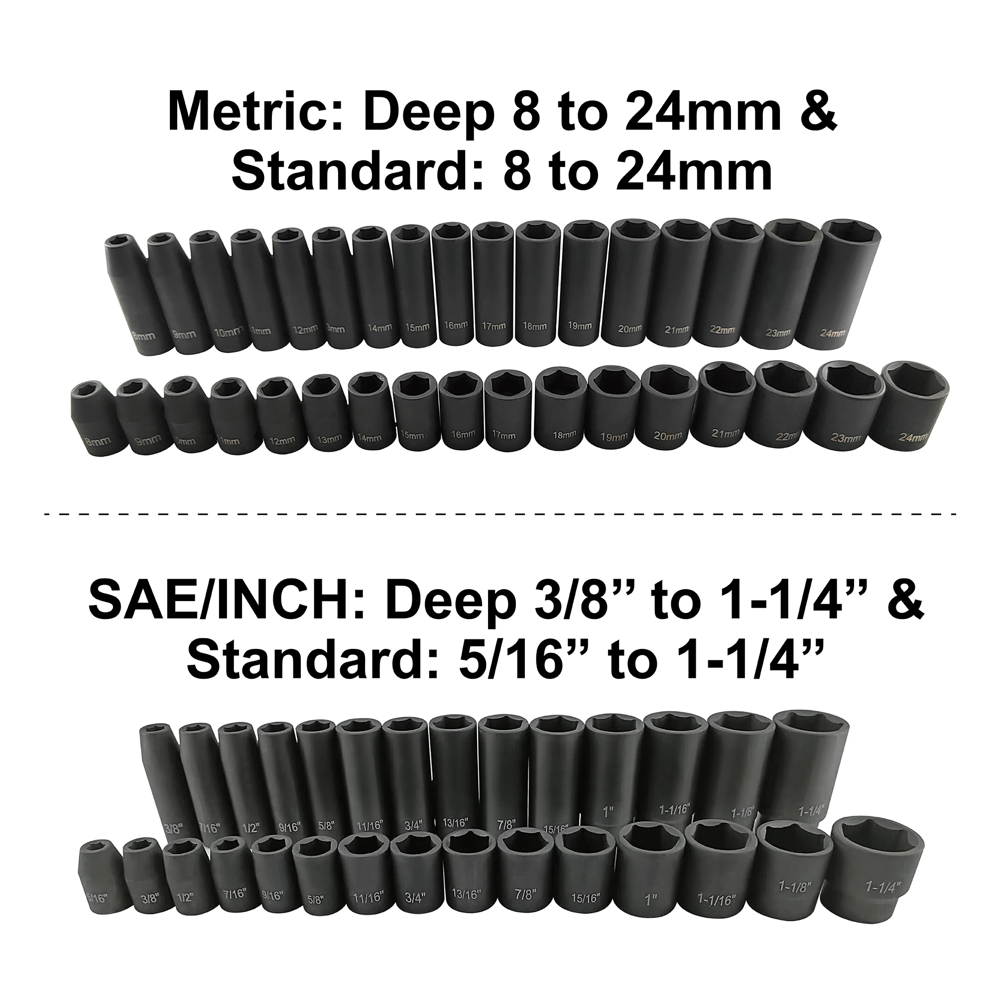 70-Piece 1/2 inch SAE and Metric Impact Socket Set, Professional Deep And Shallow Impact Socket Set