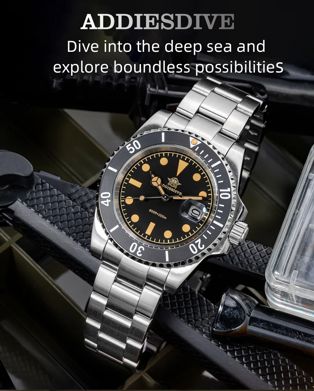 ADDIESDIVE 41mm Men's Quartz Watch 200m Diving Wristwatch C3 Retro Luminous Ceramic Bezel Stylish Men's Analog Watches AD2054