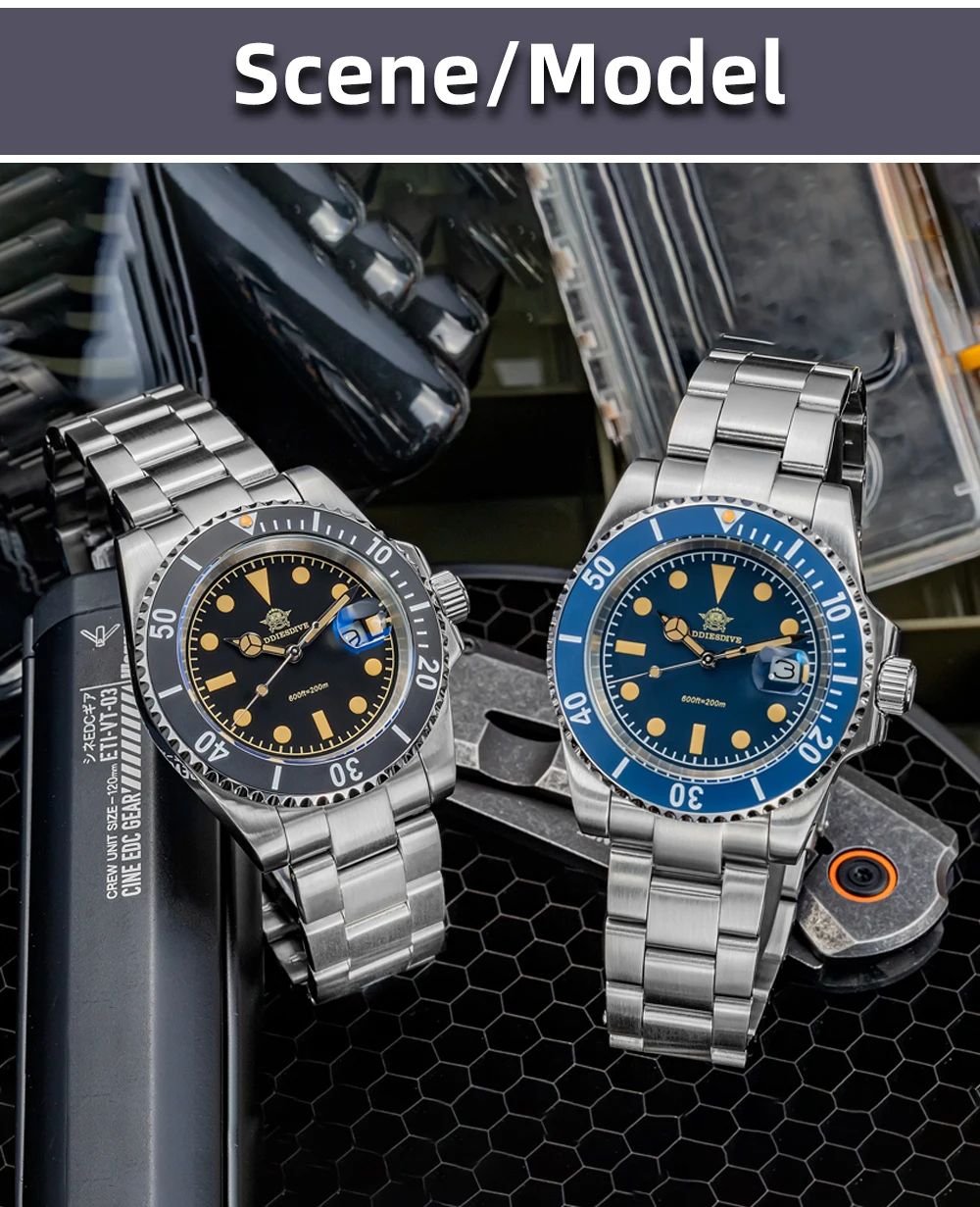 ADDIESDIVE 41mm Men's Quartz Watch 200m Diving Wristwatch C3 Retro Luminous Ceramic Bezel Stylish Men's Analog Watches AD2054