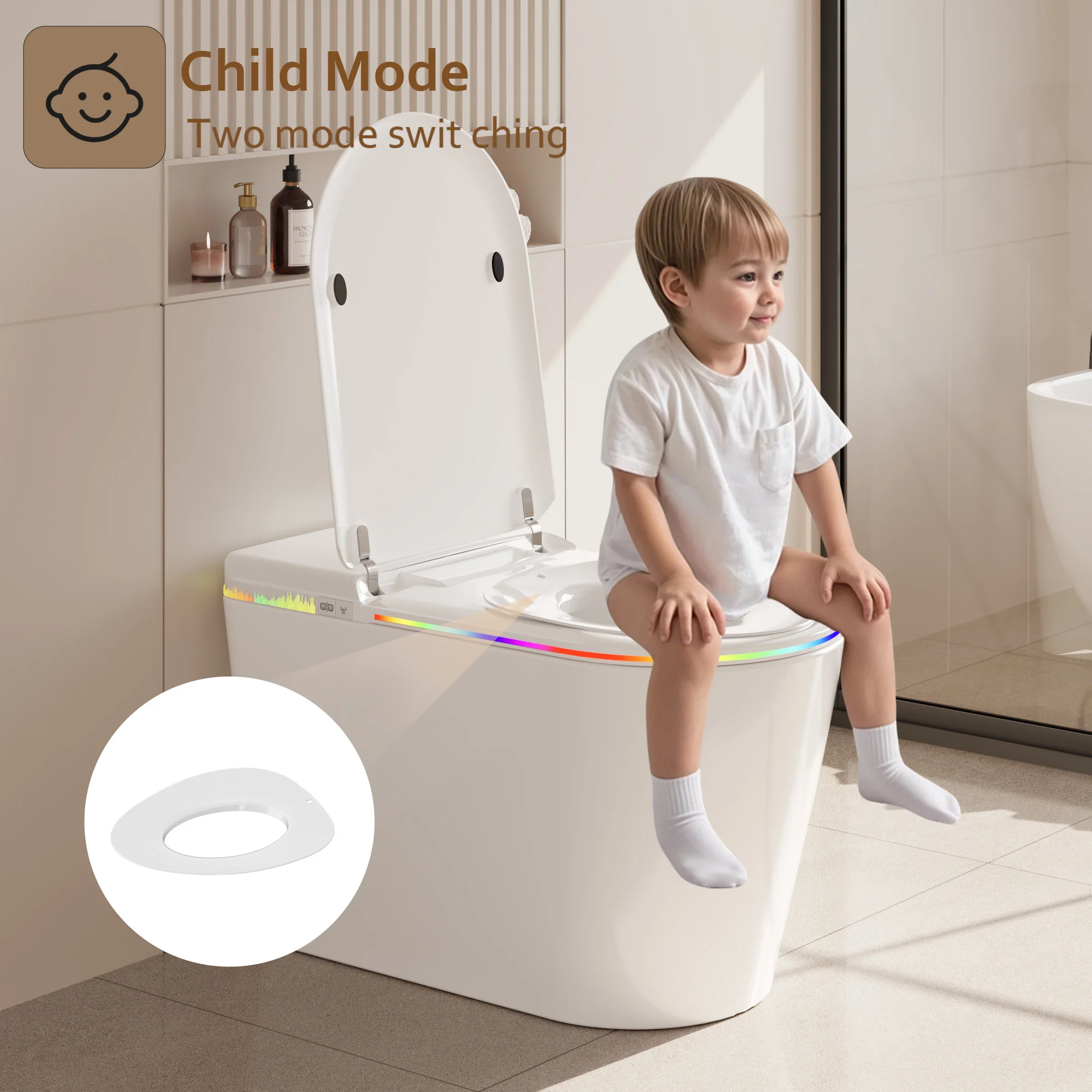 Smart Bidet Toilet Seat Heated Seat Self-Cleaning Nozzle Foam Shield Automatic Lid LED Display Remote Control for Kids Adults