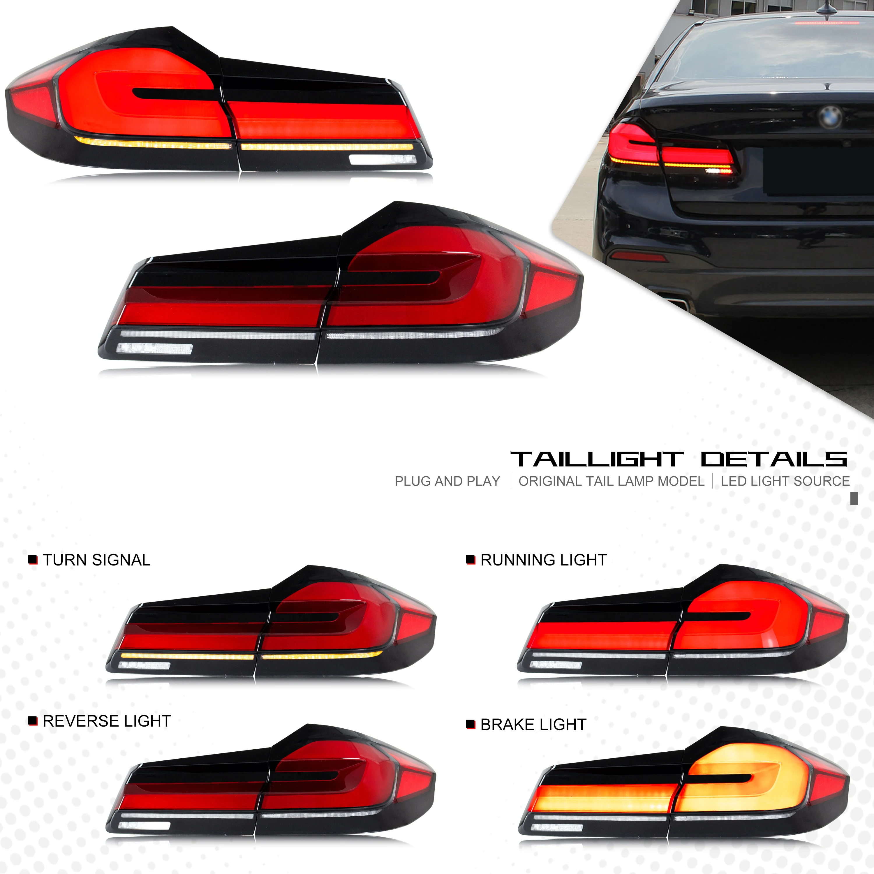 LED LCI Tail Lights for BMW 5-Series G30 F90 M5 5er 520i 530i 540i 2017-2020 Sequential Turn Signal Rear Lamps Assembly