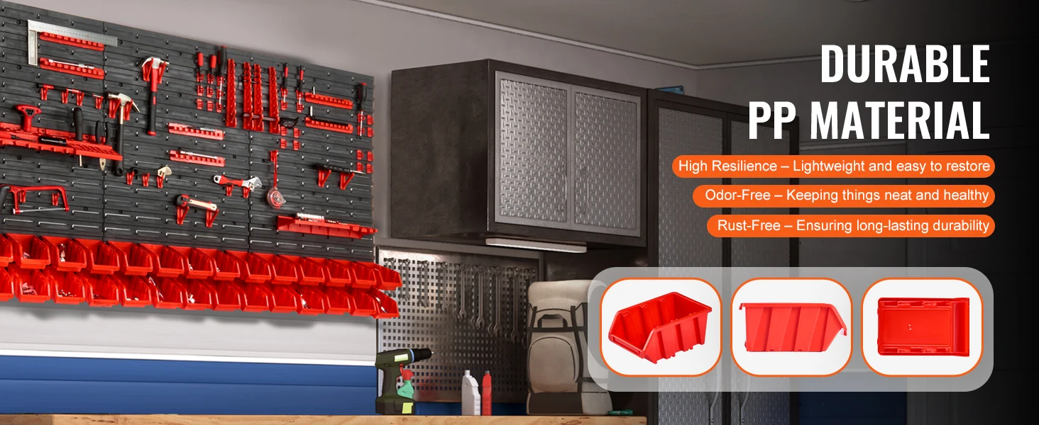 SucceBuy 30Bin Wall Mounted Storage Bins Parts Rack Organizer Garage with Wall Panels Hooks Plastic Shop Tool for Screw Nails