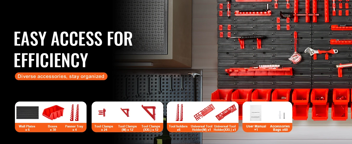 SucceBuy 30Bin Wall Mounted Storage Bins Parts Rack Organizer Garage with Wall Panels Hooks Plastic Shop Tool for Screw Nails