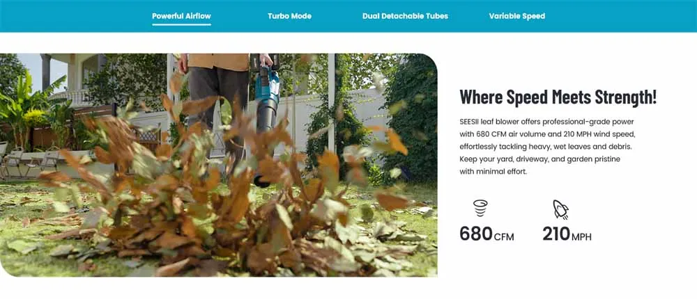 SEESII 40V Brushless Electric Turbo Blower 680CFM Cordless Snow Removal Leaf Blower 20000RPM Dual Battery Work for Lawn Care Debris Dus For Makita 18V Battery Pin