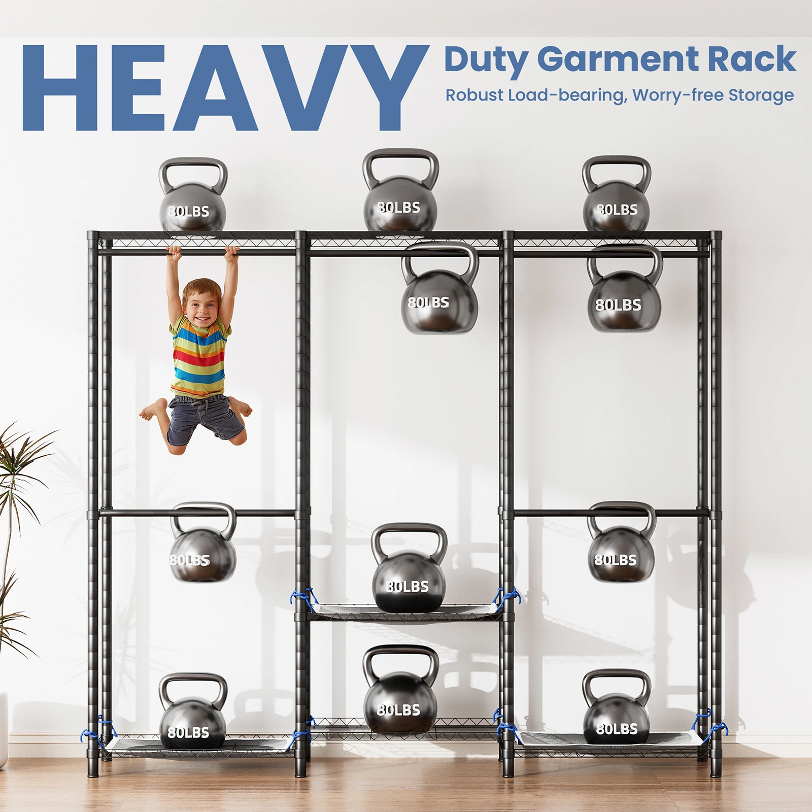 Clothes Rack Storage Organizer Wardrobe Hanging Clothes Freestanding Portable Heavy Duty 960 lb for Cloakroom Bedroom Entrances