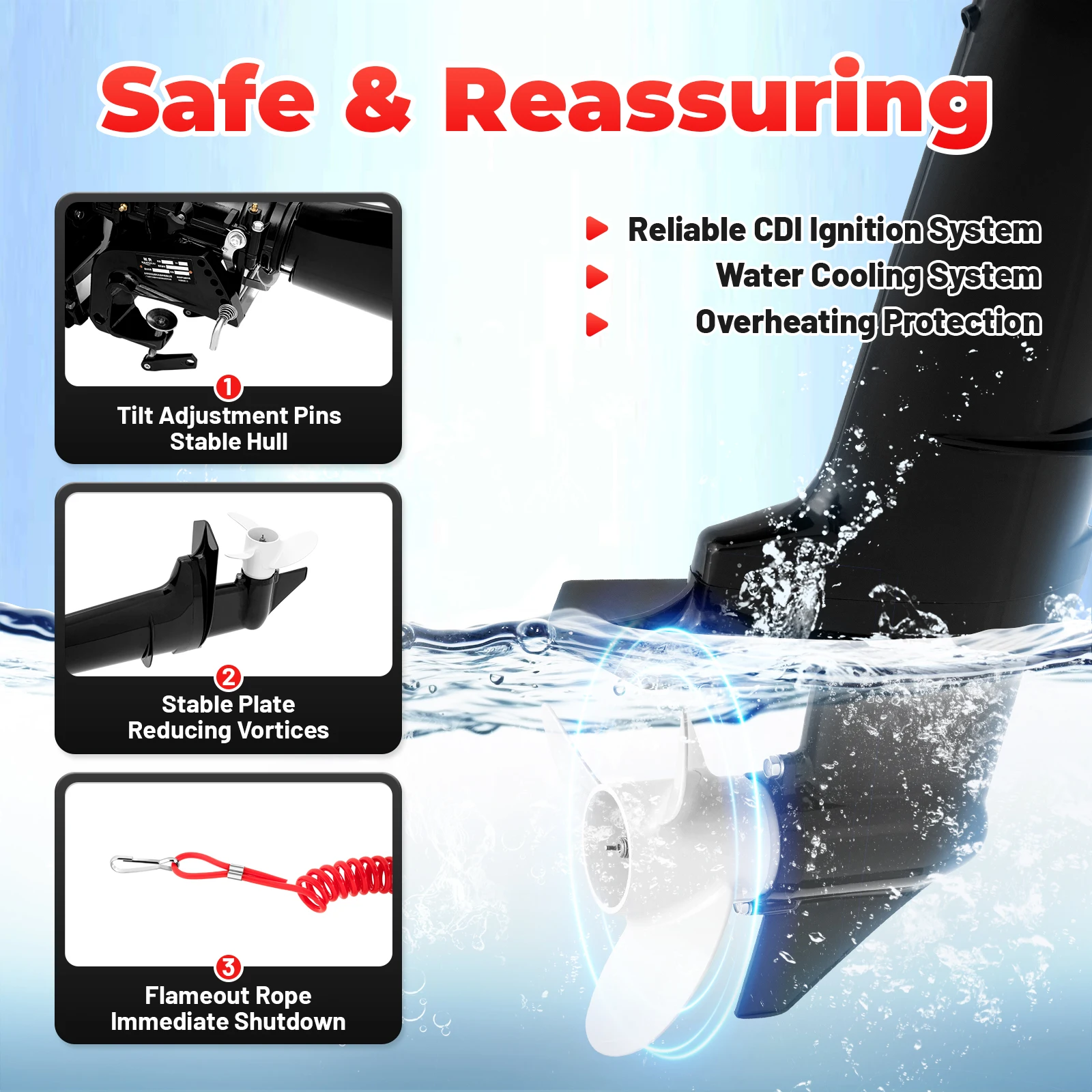 Portable 6HP 2-Stroke Outboard Motor with 360° Steering, Water-Cooled, for Small Boats & Inflatable Boats