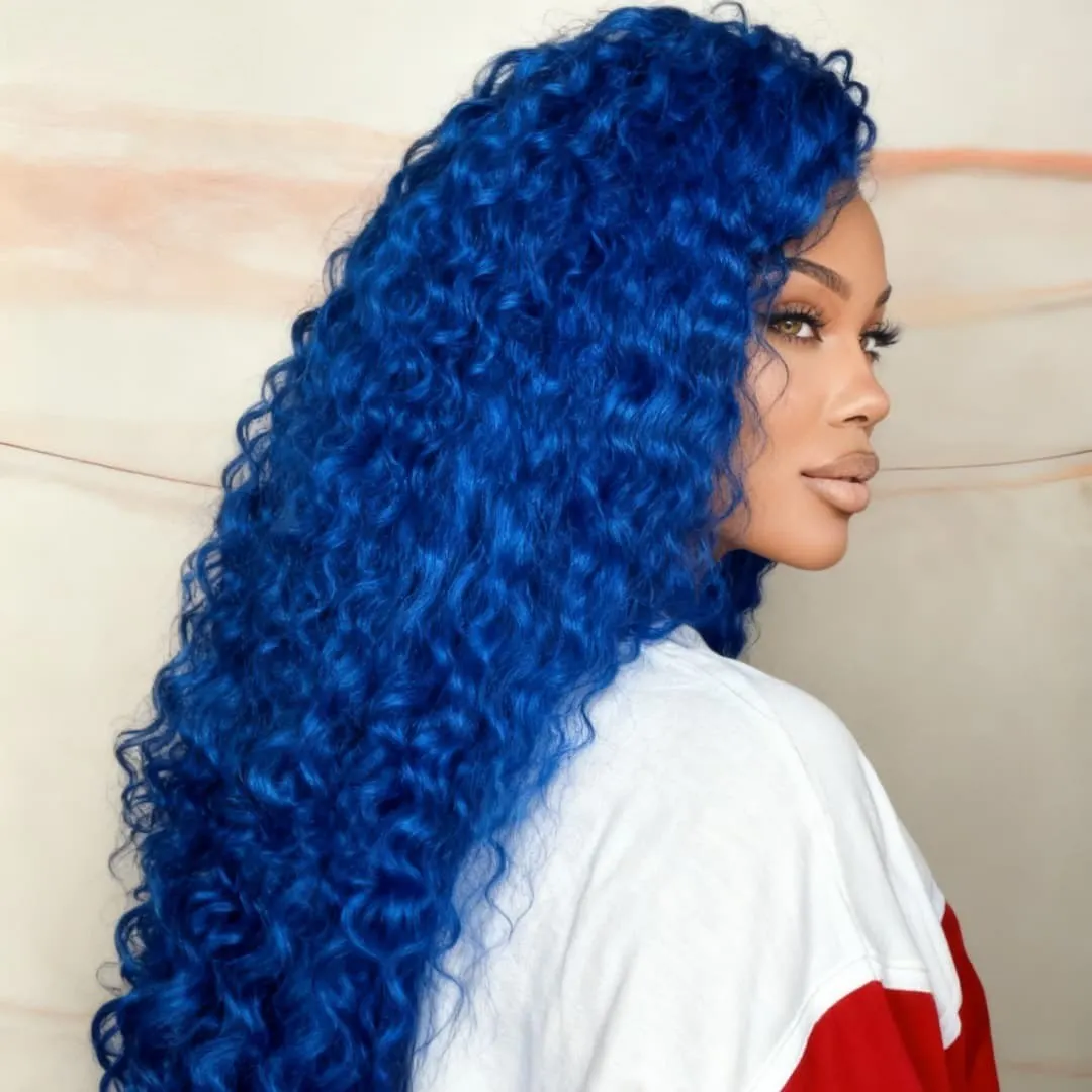 Blue Deep Wave Lace Front Wigs for Women 250 Density Lace Front Wig 13x4 HD Transpaent Lace Front Wigs Human Hair with Baby Hair