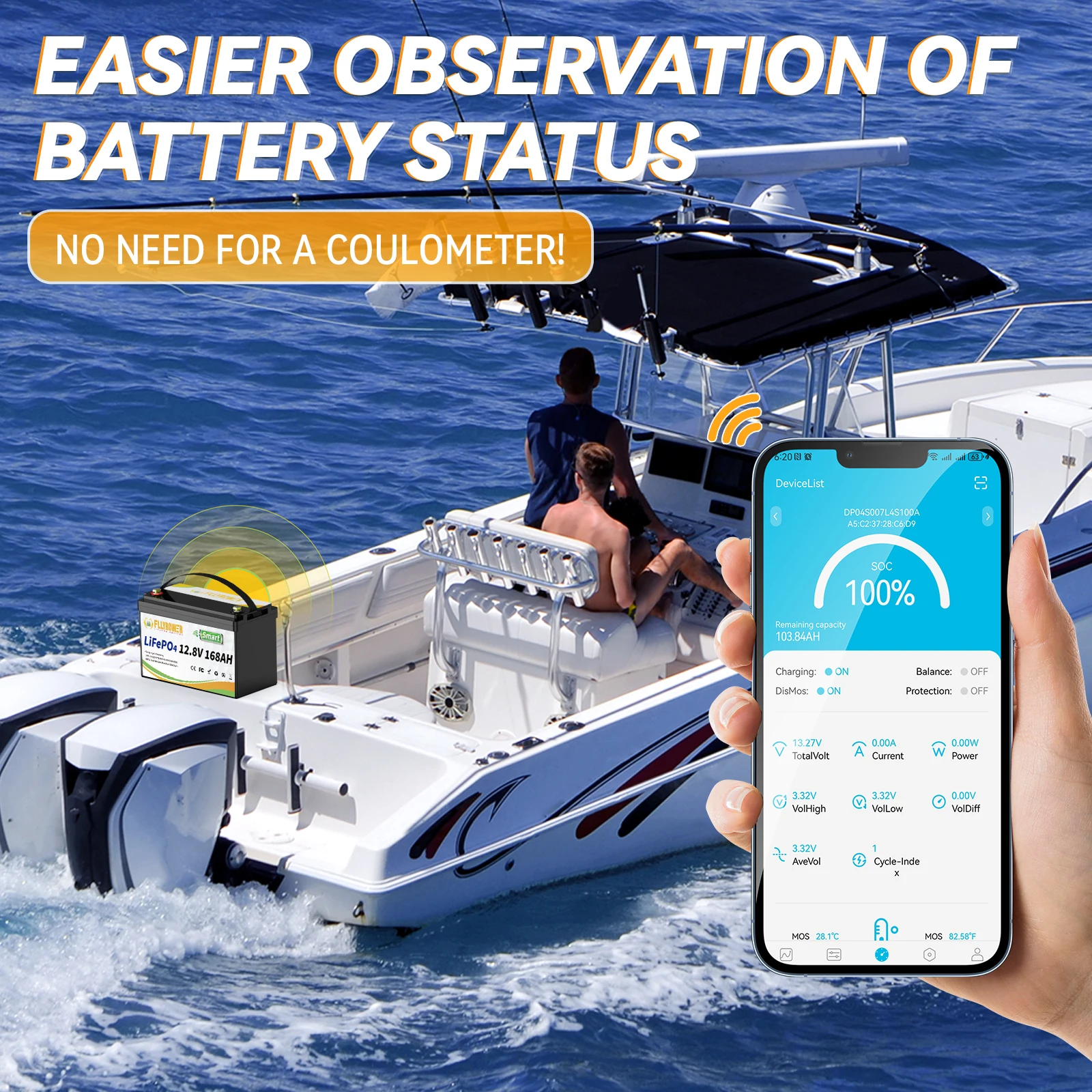 FLLYROWER 12V 168AH LiFePO4 Lithium Battery Pack With Bluetooth BMS 8000+Cycles For Touring Campers Off-Road Solar Wind Battery