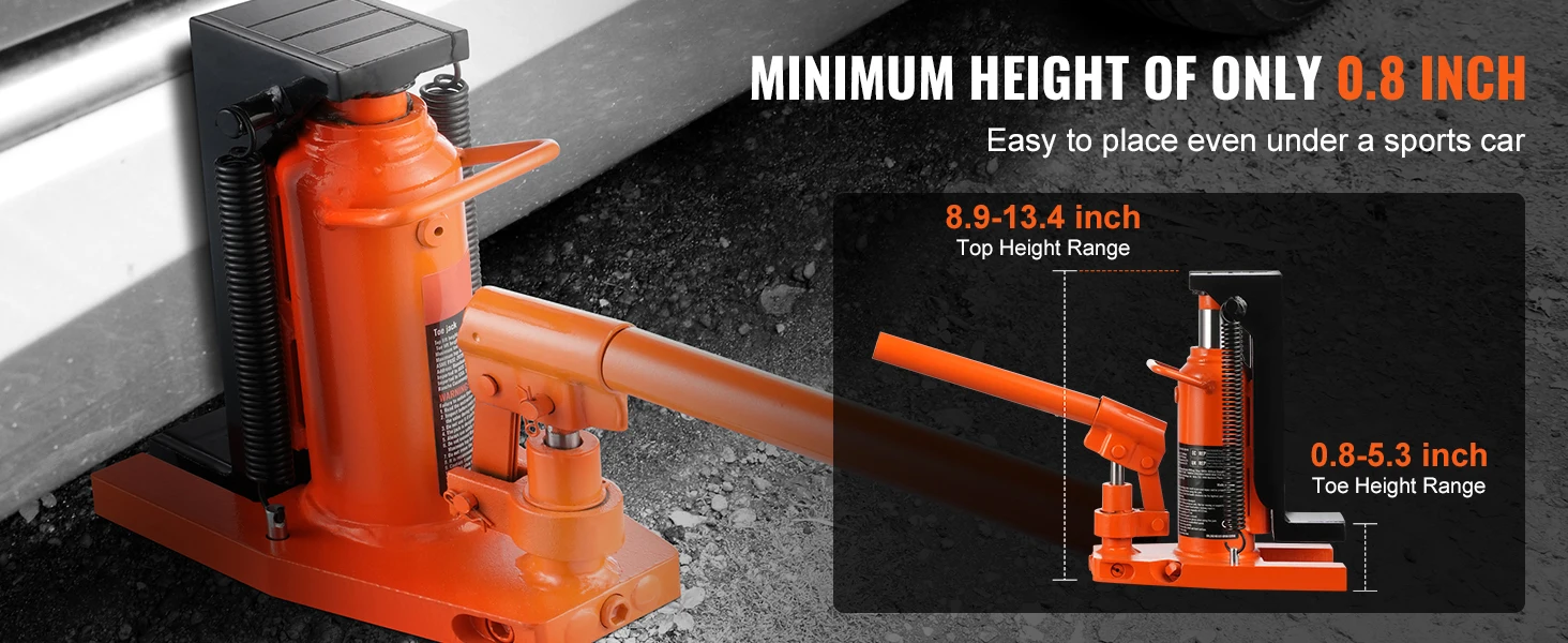 SucceBuy Hydraulic Toe Jack 2.5T Toe Jack Lift 0.8-5.3in Toe Height 8.9-13.4in Top Height, Air Hydraulic Claw Jack for Machinery
