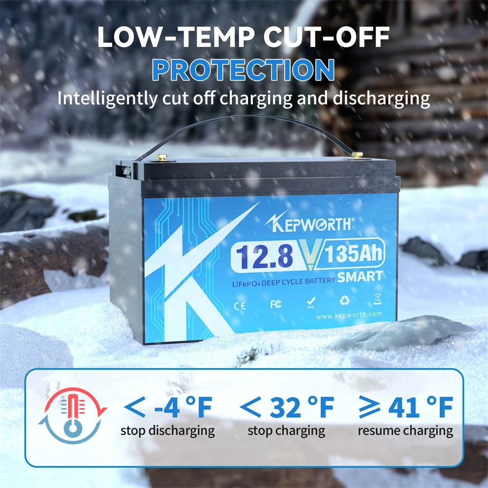 12V 135Ah Lithium Battery With 100A Bluetooth BMS with Low-Temp Protection, Perfect for RV, Solar, Boat, Marine, Trolling Motor