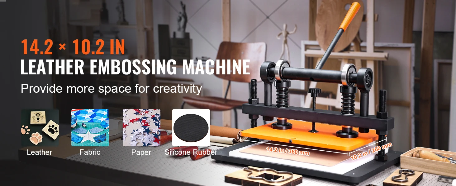 SucceBuy Leather Cutting Machine Embossing Plate Manual Die Cutter 0.47 in Pressure Stroke Leather Embossing Machine