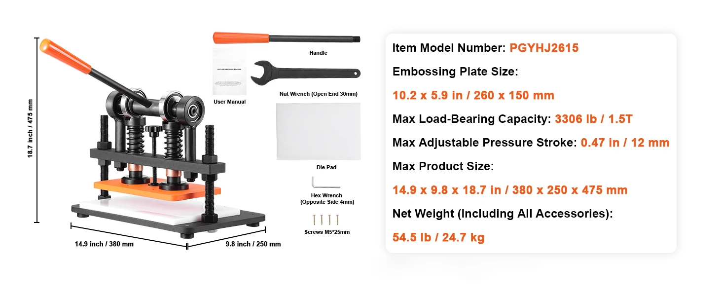 SucceBuy Leather Cutting Machine Embossing Plate Manual Die Cutter 0.47 in Pressure Stroke Leather Embossing Machine