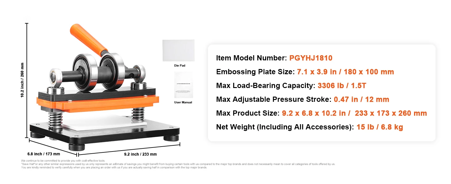 SucceBuy Leather Cutting Machine Embossing Plate Manual Die Cutter 0.47 in Pressure Stroke Leather Embossing Machine