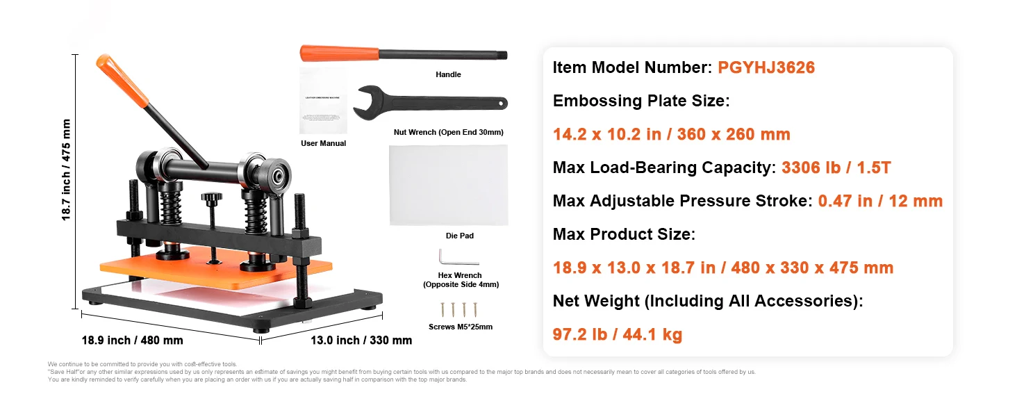 SucceBuy Leather Cutting Machine Embossing Plate Manual Die Cutter 0.47 in Pressure Stroke Leather Embossing Machine