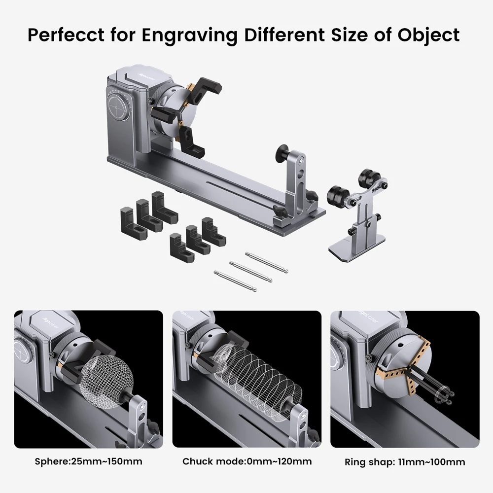 AlgoLaser Multi-function Rotary 4in1 Rotary Kit for Laser Engraver Gripping Cylindrical Rings Spherical Objects Rotary Engraving