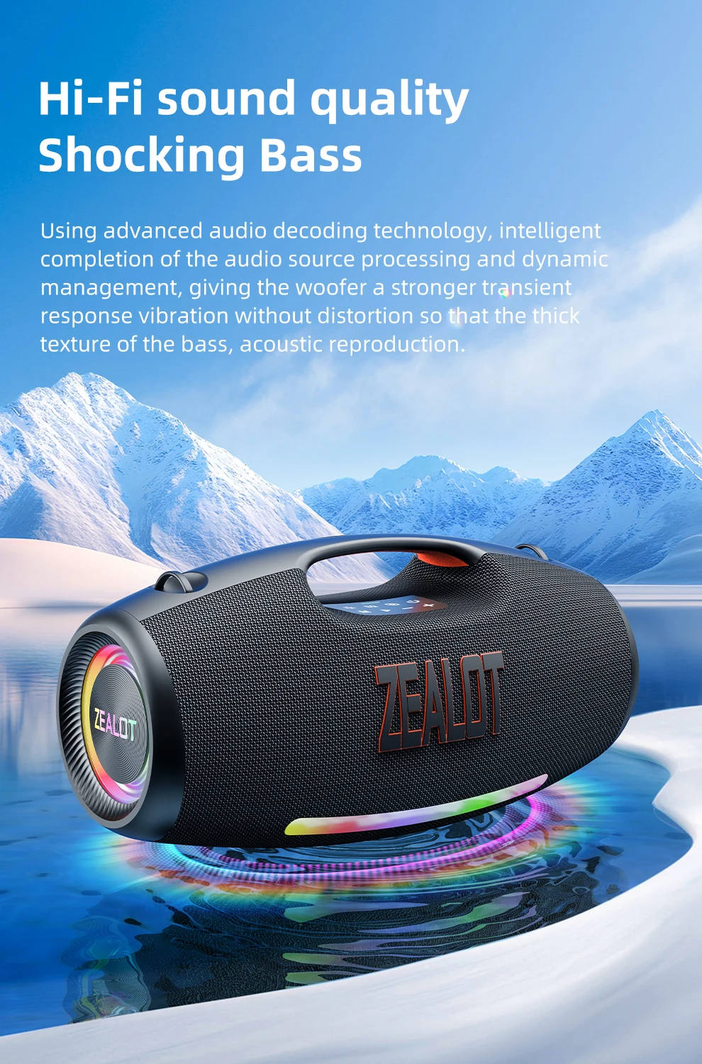 ZEALOT-S89 250W Waterproof Portable Loud Bluetooth Speaker, Wireless Outdoor Boombox SubwooferTriple Passive Radiators-Deep Bass