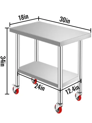 SucceBuy Stainless Steel Kitchen Worktable Shelves Commercial Work Bench Table with Caster Wheels for Home Restaurant Storage