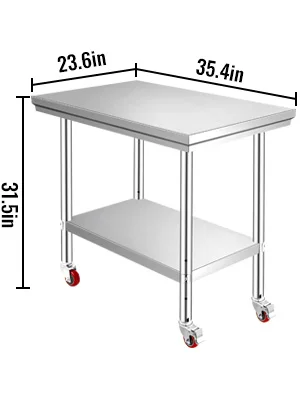 SucceBuy Stainless Steel Kitchen Worktable Shelves Commercial Work Bench Table with Caster Wheels for Home Restaurant Storage