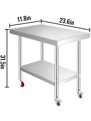 SucceBuy Stainless Steel Kitchen Worktable Shelves Commercial Work Bench Table with Caster Wheels for Home Restaurant Storage