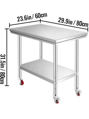 SucceBuy Stainless Steel Kitchen Worktable Shelves Commercial Work Bench Table with Caster Wheels for Home Restaurant Storage
