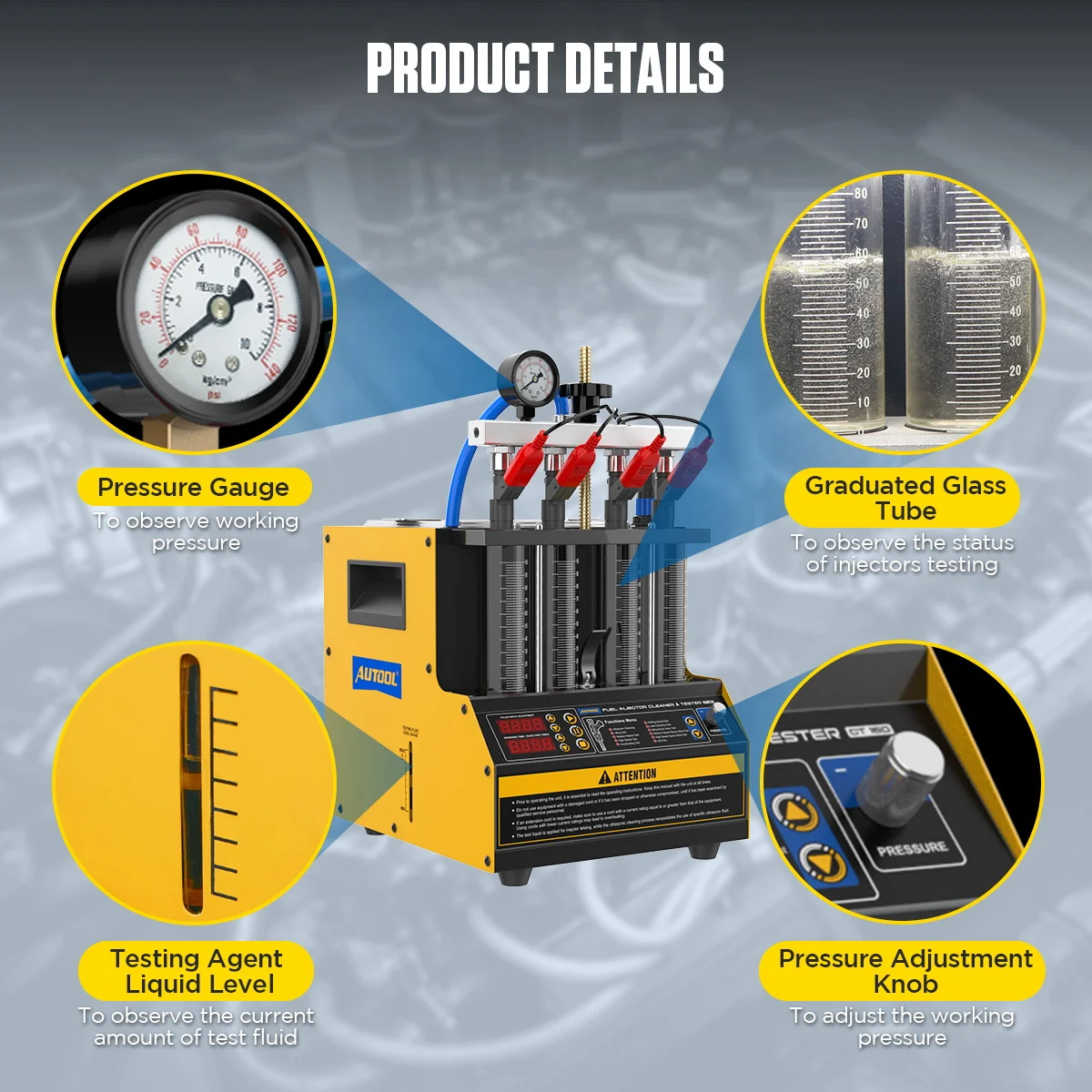 AUTOOL CT160 Car Injector Heated Cleaning Machine Injectors Machine Automotive Injector Nozzle Cleaning Tester Machine