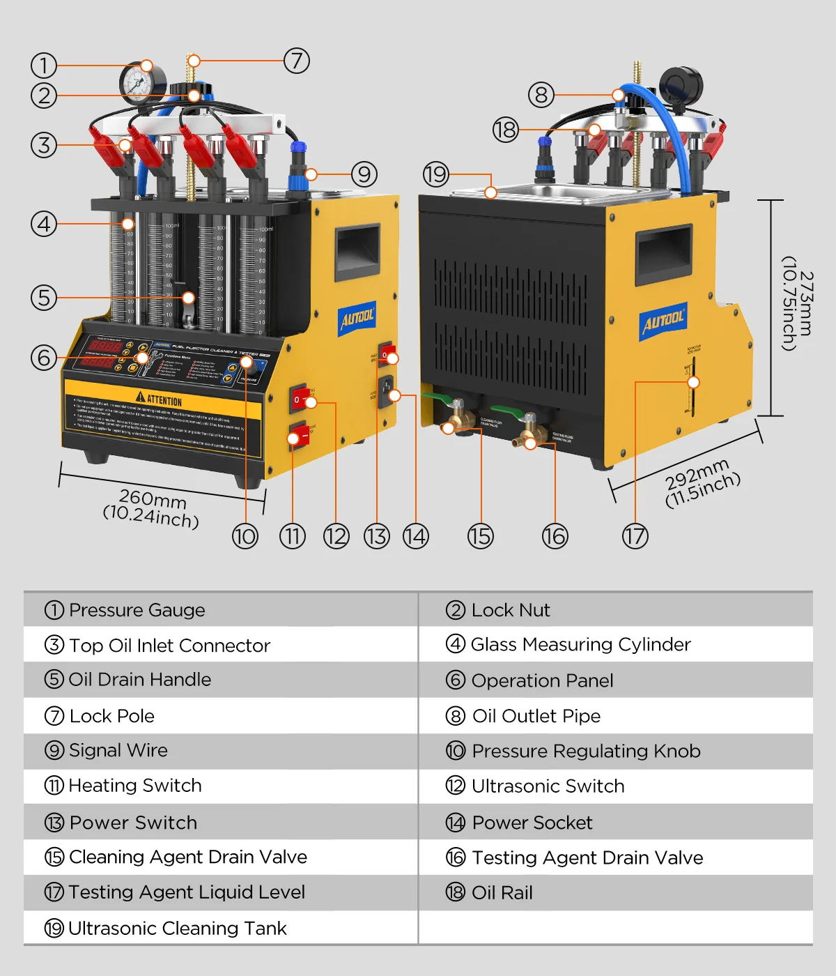 AUTOOL CT160 Car Injector Heated Cleaning Machine Injectors Machine Automotive Injector Nozzle Cleaning Tester Machine