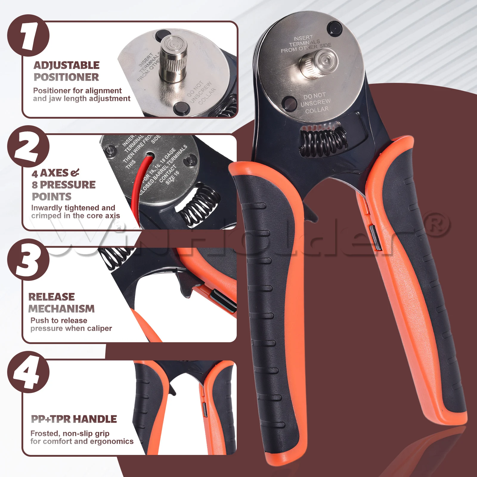 for Deutsch Solid Contacts for Electrical Repairs and Automotive Applications Crimping Tool - 4 Way Indent Closed Barrel Crimper