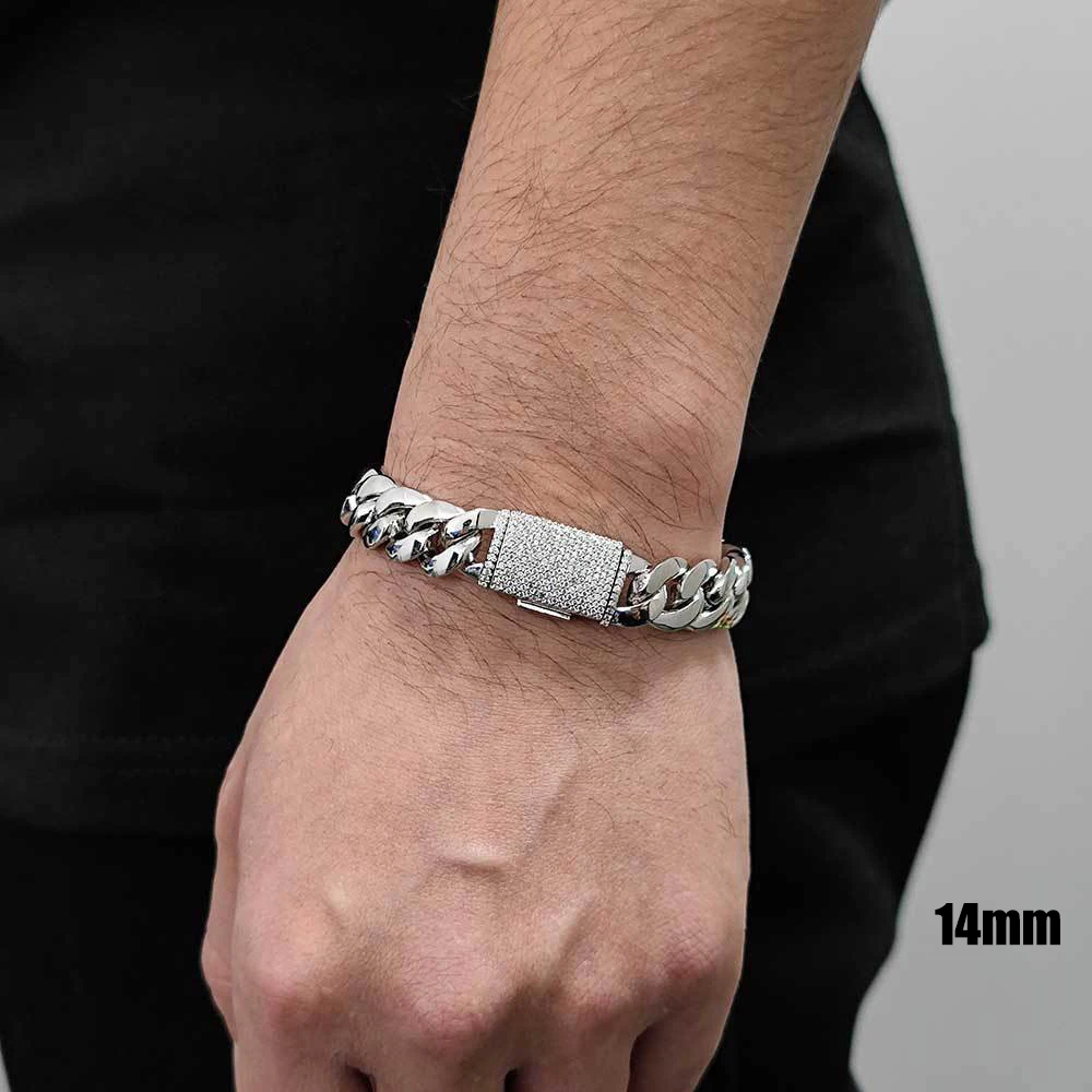 8/10/12/14mm Solid Stainless Steel Cuban Miami Link Chain Necklaces for Men Hip Hop Bling Iced out Rapper Jewelry