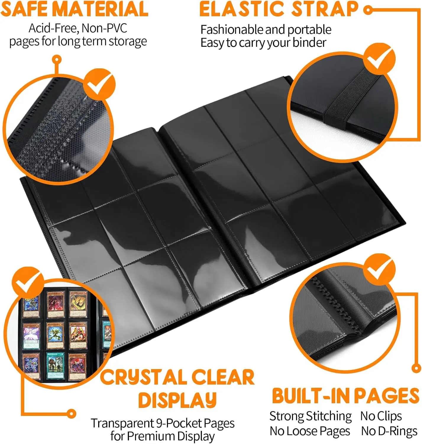 Trading Card Binder 360 Card Holder with Side Loading Sleeves for MTG TCG Sports Cards, Black